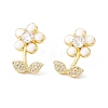 Enamel Flower of Life Stud Earrings with Clear Cubic Zirconia EJEW-I266-12G-02-1