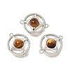 Natural Tiger Eye & Natural Shell Brass Flat Round Links Connector Charms KK-N289-16P-01-1