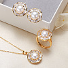 Brass Micro Pave Clear Cubic Zirconia Pendant Necklaces & Stud Earrings & Rings Sets WG2C5C9-02-1