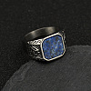 304 Stainless Steel with Natural Lapis Lazuli Finger Rings FS-WG06E27-26-1