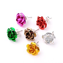 Stylish Aluminum Iron Rose Flower Stud Earrings EJEW-PJE752