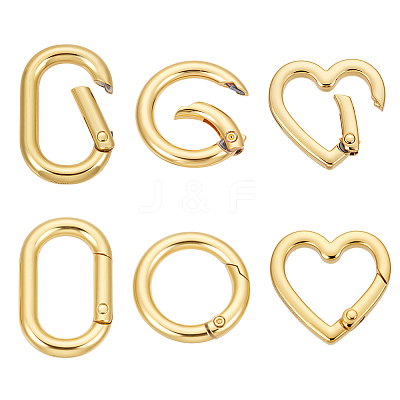 6Pcs 3 Styles Brass Spring Gate Rings KK-GA0002-11-1