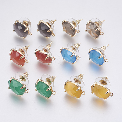 Faceted Glass Stud Earring Findings GLAA-F084-A-1