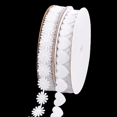2 Rolls 2 Styles Heart & Flower Polyester Lace Ribbon OCOR-PH0004-66A-1