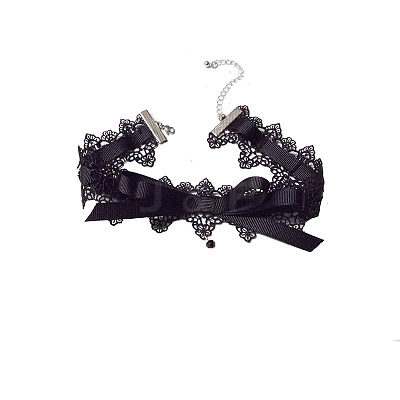 Polyester Flower Lace Bowknot Choker Necklaces for Women FS-WGE4196-01-1