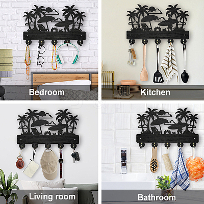 Wood & Iron Wall Mounted Hangers HJEW-WH0055-063-1