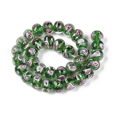 Handmade Lampwork Inner Flower Rondelle Beads Strands LAMP-T022-24G-1