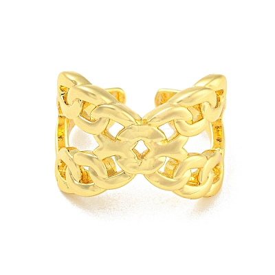 Rack Plating Brass Criss Cross Open Cuff Rings RJEW-Q784-13G-1