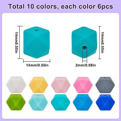 60Pcs 10 Colors Food Grade Eco-Friendly Silicone Beads SIL-SP0001-05-1