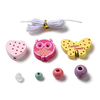 Children's Day Theme Maple Wood Jewelry Set DIY Making Kits WOOD-C006-01U-1