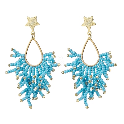 Handmade Glass Seed Beads Dangle Stud Earrings EJEW-MZ00564-02-1