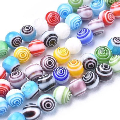 Handmade Millefiori Glass Round Beads Strands X-LK-R004-93-1