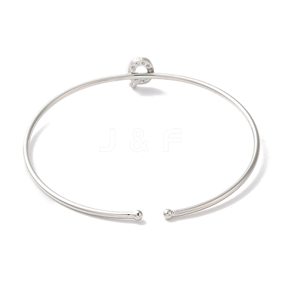 Rack Plating Brass Micro Pave Clear Cubic Zirconia Letter Open Cuff Bangles BJEW-A018-01P-Q-1