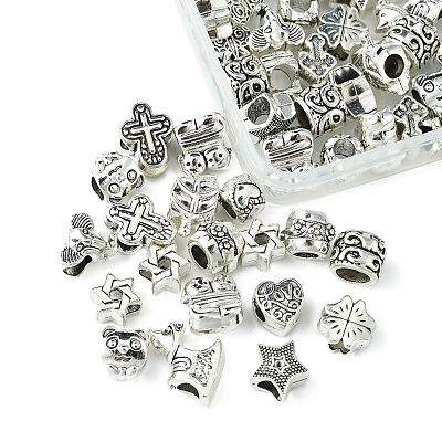 64Pcs 16 Styles Tibetan Style Alloy European Large Hole Beads FIND-FS0002-63-1