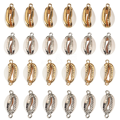 24Pcs 4 Styles Electroplate Cowrie Shell Link Connectors Charms and Pendants SHEL-TA0001-25-1