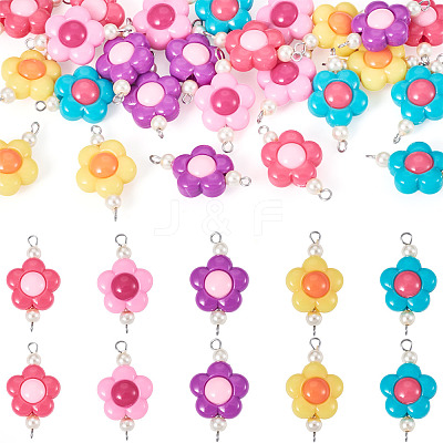 30Pcs 5 Colors Acrylic Beaded Connector Charms PALLOY-TAC0195-1
