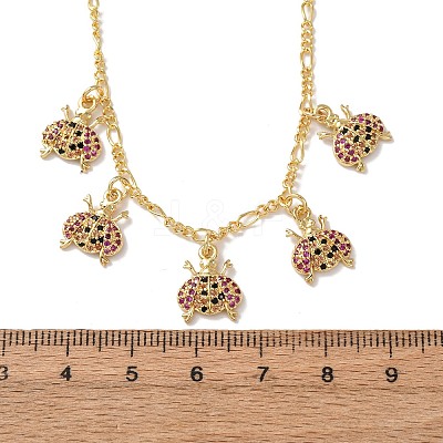 Brass Micro Pave Colorful Cubic Zirconia Ladybug Pendant Necklaces NJEW-A071-08G-1