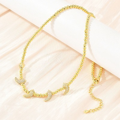 Brass Micro Pave Clear Cubic Zirconia Hot Pepper and Round Beaded Necklaces KK-CBA4547-15G-1