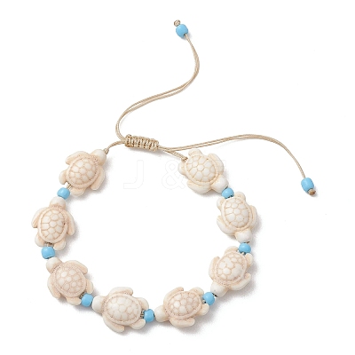Adjustable Synthetic Turquoise Sea Turtle Beads Braided Bead Bracelets for Women BJEW-JB13584-1