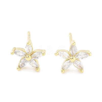 Brass Micro Pave Clear Cubic Zirconia Studs Earring for Women EJEW-S217-F04-1