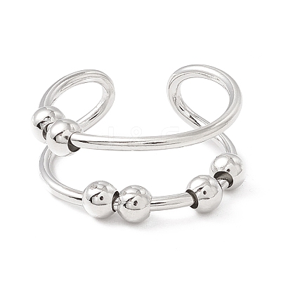 Brass Rotating Beaded Double Line Open Cuff Ring LS-RJEW-H102-05P-1