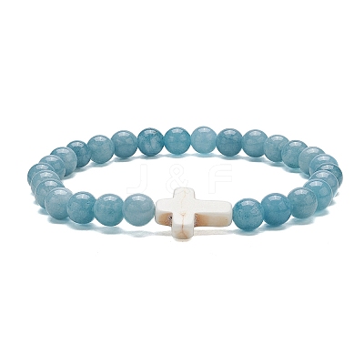 3Pcs 3 Style Natural Blue Quartz & Grade A Amazonite & Turquoise Cross Beaded Stretch Bracelets Set BJEW-JB09408-1
