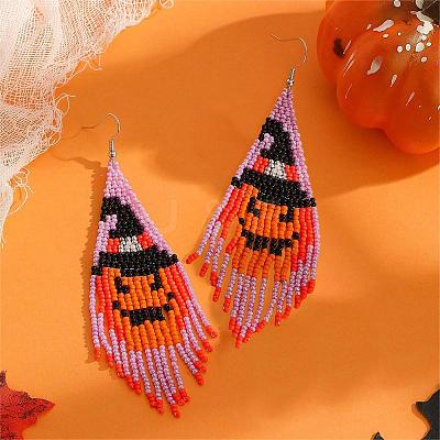 Halloween Style Pumpkin Glass Bead Handmade Dangle Earrings WN9498-1