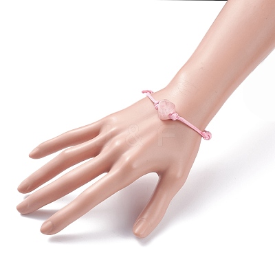Natural Rose Quartz Heart Braided Cord Bracelet BJEW-JB07685-02-1