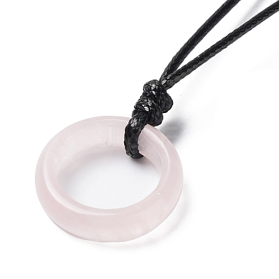 Natural Rose Quartz Ring Pendant Necklace with Waxed Cords NJEW-R262-01B-08-1