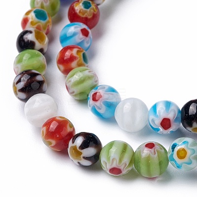 Handmade Millefiori Glass Round Bead Strands LAMP-J038-6mm-M-1