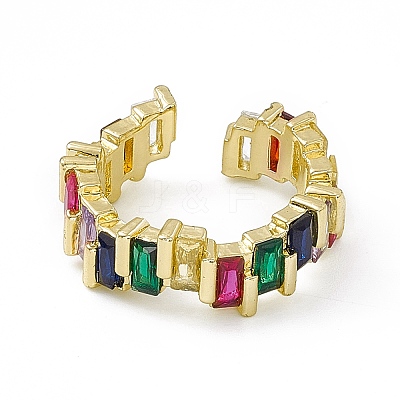 Colorful Cubic Zirconia Open Cuff Rings EJEW-F294-20G-1