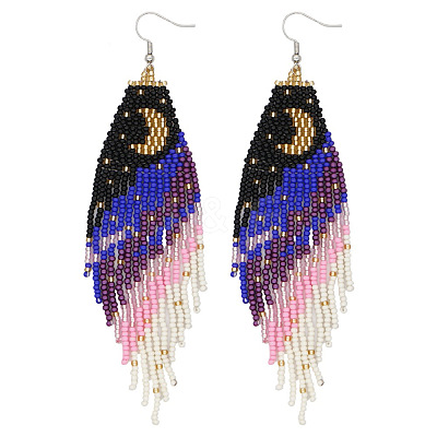 Elegant Handmade Glass Seed Beads Moon Dangle Earrings WJ0050-2-1
