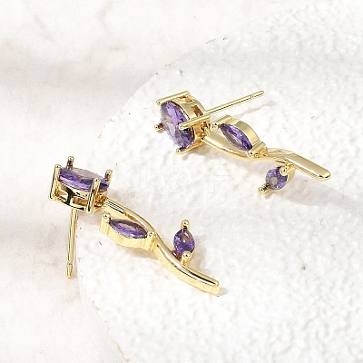 Brass Micro Pave Cubic Zirconia Stud Earrings KK-CBA8324-20G-1