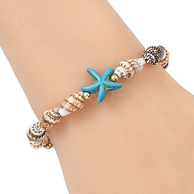 2Pcs Natural Sea Shell & Synthetical Turquoise Beaded Bracelets for Women BJEW-JB13838-1