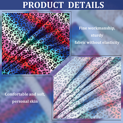 Leopard Print Rainbow Pattern Polycotton Fabric DIY-WH0028-18B-1