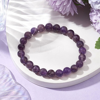 Natural Amethyst Beaded Stretch Bracelets for Women Men BJEW-JB11099-1