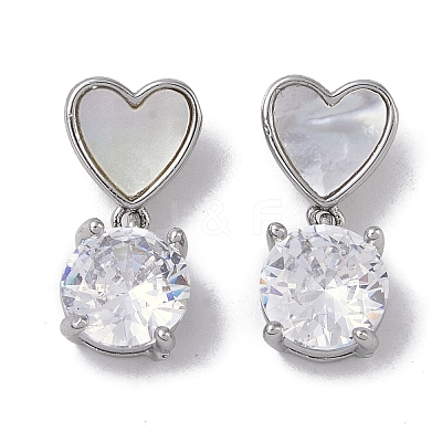Brass & Shell & Clear Cubic Zirconia Pendants KK-G497-13P-1