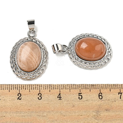 Natural Sunstone Oval Pendants G-B079-02P-03-1