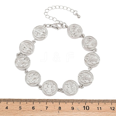 Flat Round with Saint Benedict Brass Link Chain for Women BJEW-K248-06A-P-1