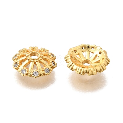 Brass Micro Pave Clear Cubic Zirconia Bead Caps KK-G600-02G-1
