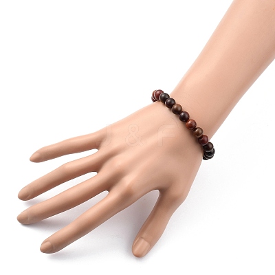Unisex Natural Wood Beaded Stretch Bracelets X-BJEW-JB05463-04-1