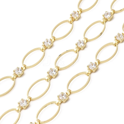 Handmade Brass Pave Clear Cubic Zirconia Oval Link Chains CHC-G027-02LG-1