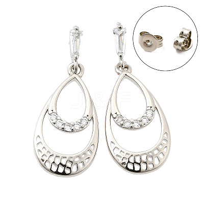 Brass Micro Pave Clear Cubic Zirconia Dangle Stud Earrings EJEW-M103-10P-1