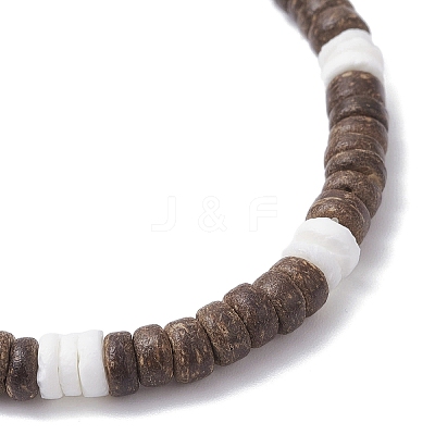2Pcs 2 Styles Natural Coconut & White Shell Flat Round Beads Stretch Bracelets for Men Women BJEW-JB12460-1
