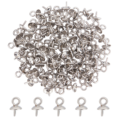 304 Stainless Steel Cup Pearl Peg Bails Pin Pendants STAS-UN0002-29P-1