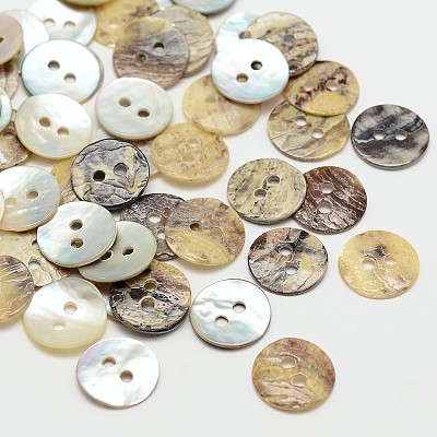 2-Hole Flat Round Mother of Pearl Buttons X-SHEL-N033-06-10mm-1