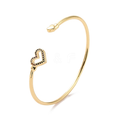 Colorful Cubic Zirconia Heart Open Cuff Bangle BJEW-P280-03G-1