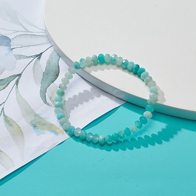Natural Amazonite Rondelle Beaded Stretch Bracelets for Women BJEW-JB08956-03-1