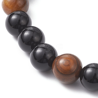 Natural Black Onyx & Tiger Eye & Rainbow Tiger Eye Beaded Stretch Bracelets for Women BJEW-JB12902-1
