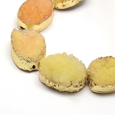 Golden Plated Dyed Oval Natural Drusy Quartz Crystal Beads Strands G-F144-03-1